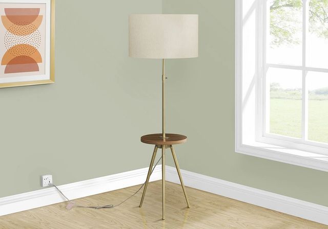 Monarch Specialties Inc. Gold Floor Lamp with Round Shelf-2