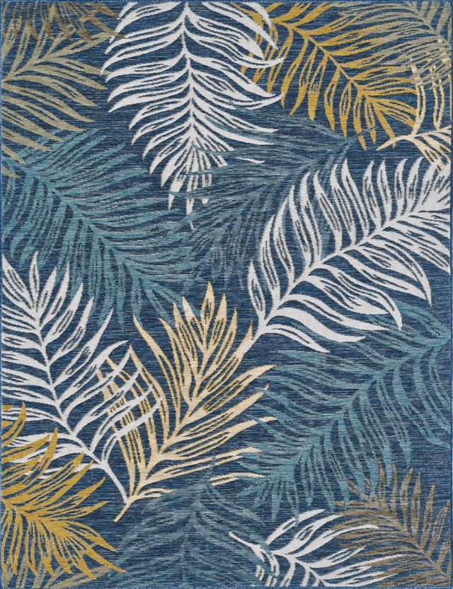KAS Rugs Dahlia Ivory Blue Palms 5'x7' Area Rug-1