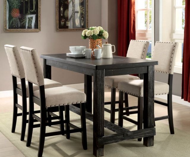 Furniture of America® Sania 5-Piece Antique Black/Beige Counter Table Set-1