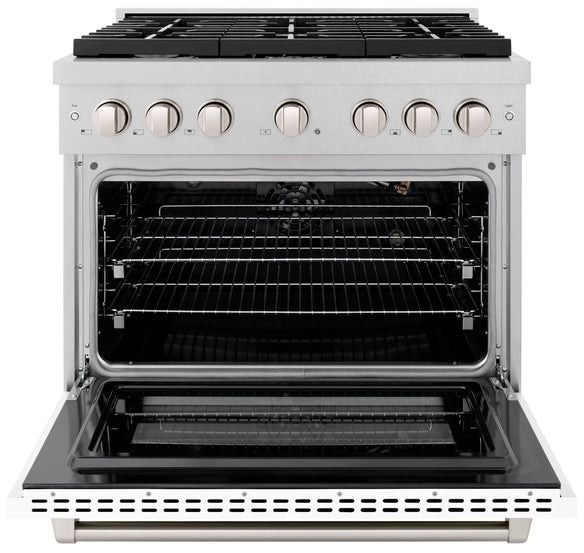 ZLINE 36" Satin Stainless Steel Pro Style Gas Range with White Matte Door-1
