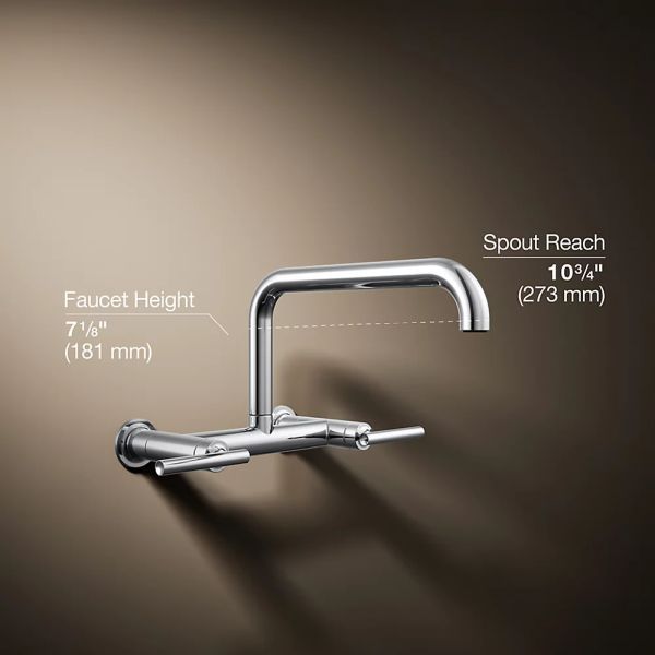 KOHLER® Purist® Polished Chrome 2-Hole Wall-Mount Bridge Kitchen Sink Faucet-4