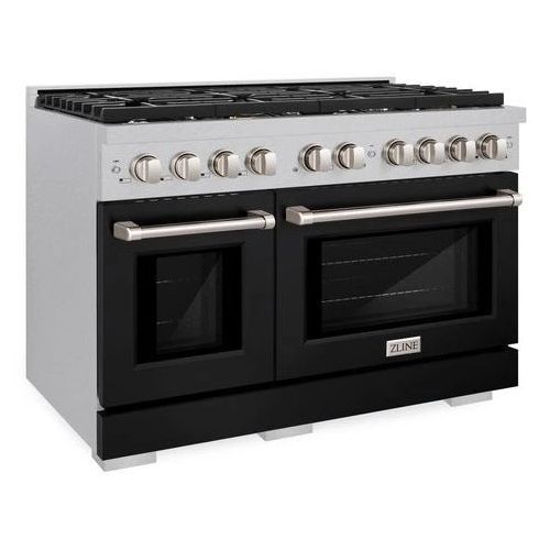 ZLINE 48" Satin Stainless Steel Pro Style Gas Range with Black Matte Door-2
