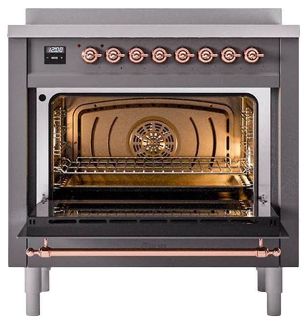 Ilve® Nostalgie II Noblesse 36'' Graphite Matte Pro Style Induction Range with Copper Trim-2