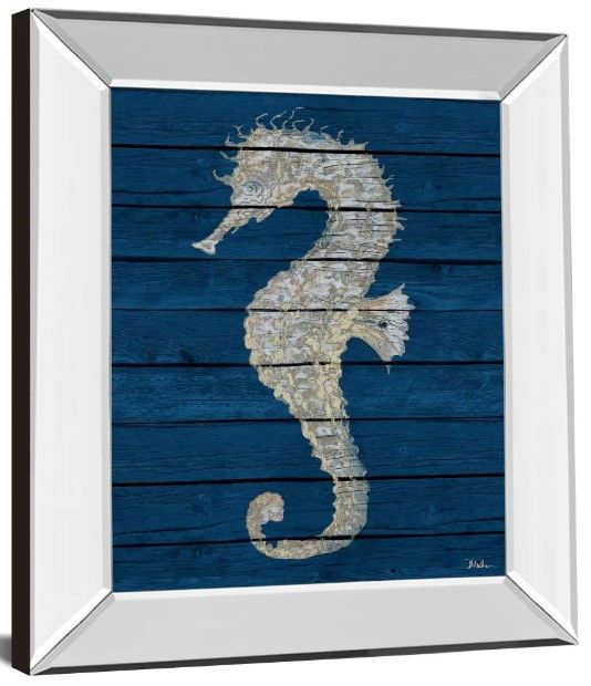 Classy Art Antique Seahorse on Blue II by Patricia Pinto Mirror Framed Wall Art-0