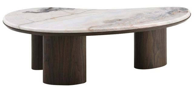 ACME Furniture Hanale Natural Marble Top Coffee Table with Brown Legs-3