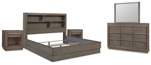 Benchcraft® Anibecca 5-Piece Weathered Gray California King Bookcase Bed Set-0