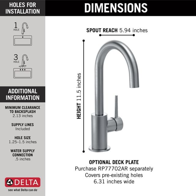 Delta Trinsic® Arctic Stainless True Bar Faucet with Limited Swivel-2