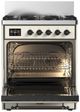 Ilve® Majestic III 30" Antique White Pro Style Dual Fuel Natural Gas Range with 5 Black Brass Burners and Burnished Trim-1