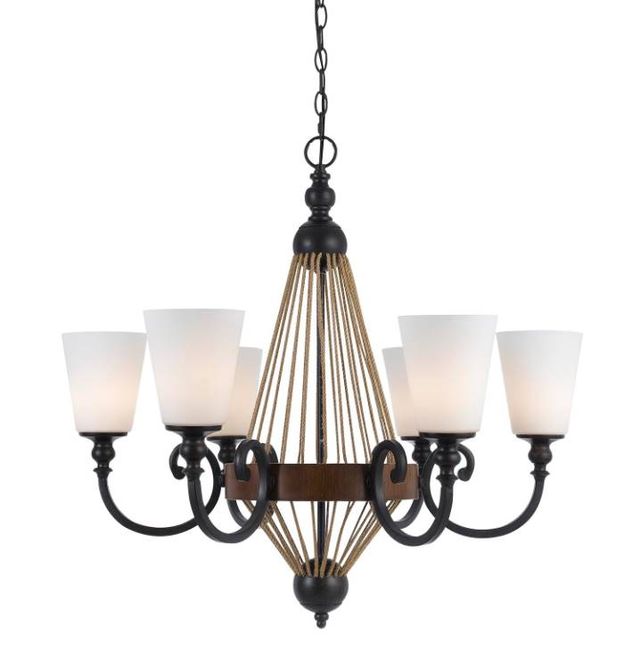 Cal® Lighting & Accessories Monticello 6-Light Metal/Wood Chandelier-0