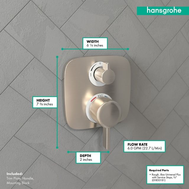 Hansgrohe Ecostat E Brushed Nickel Thermostatic Trim with Volume Control and Diverter-3