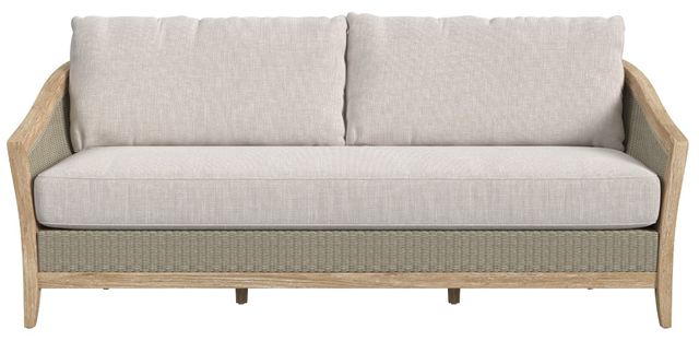 Sunset West Cambria Latte/Natural Teak/Wicker Outdoor Sofa with Canvas Canvas Cushion-1