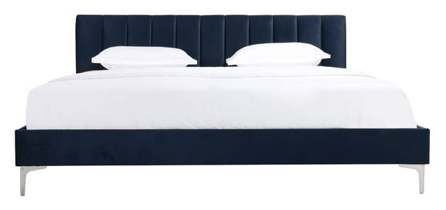 Mazin Furniture Melina Navy Blue King Upholstered Platform Bed-0