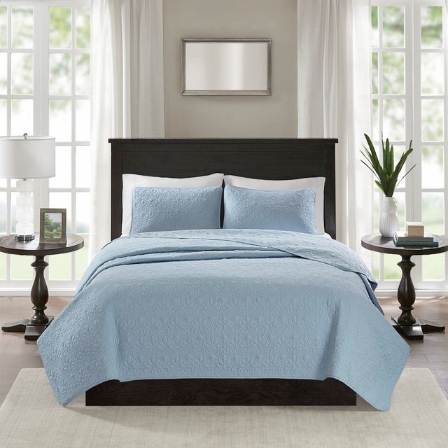Olliix by Madison Park Blue Full/Queen Quebec Reversible Coverlet Set-0