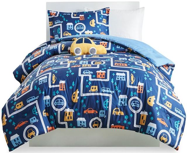 Olliix by Mi Zone Kids Brooks Navy Twin Traveling Cars Printed Comforter Set-0