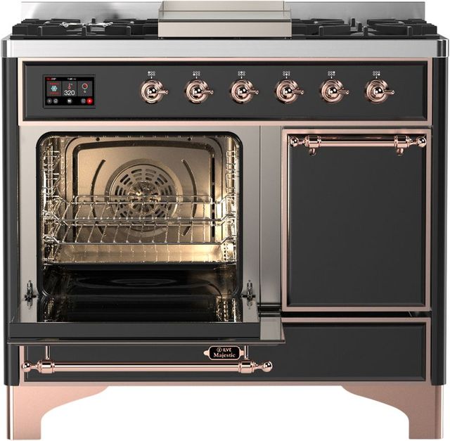 Ilve® Majestic III 40" Graphite Matte Pro Style Dual Fuel Natural Gas Range with Solid Door and Copper Trim-2