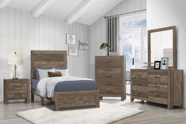 Homelegance® Corbin Rustic Brown Twin Panel Bed in a Box-1