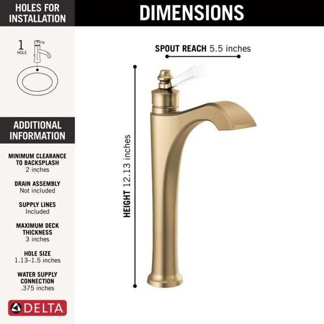 Delta Dorval® Champagne Bronze/Porcelain Single Handle Vessel Bathroom Faucet-1