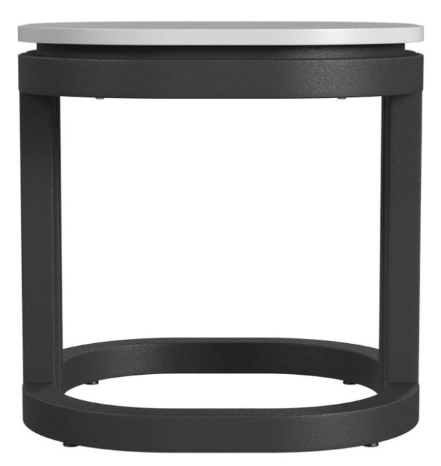 Sunset West Malibu White Sintered Stone Top Outdoor End Table with Matte Coal Aluminum Base-2