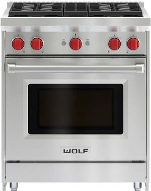 Front view of the Wolf® 30" Stainless Steel Pro Style Natural Gas Range