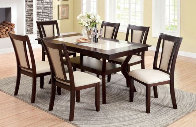 Furniture of America® Brent Ivory Dining Table with Dark Cherry Base-1