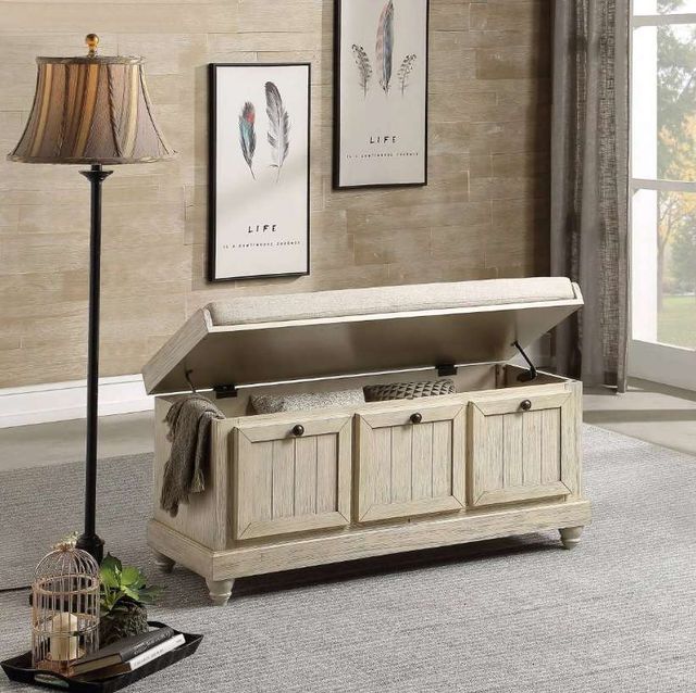 Homelegance® Woodwell Distressed White Lift Top Storage Bench-3