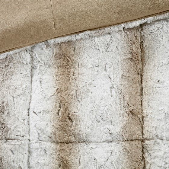 Olliix by Madison Park Zuri Sand Full/Queen Faux Fur Comforter Set-1