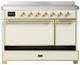 Ilve® Majestic III 48" Antique White Pro Style Induction Range with Solid Door and Brass Trim-2