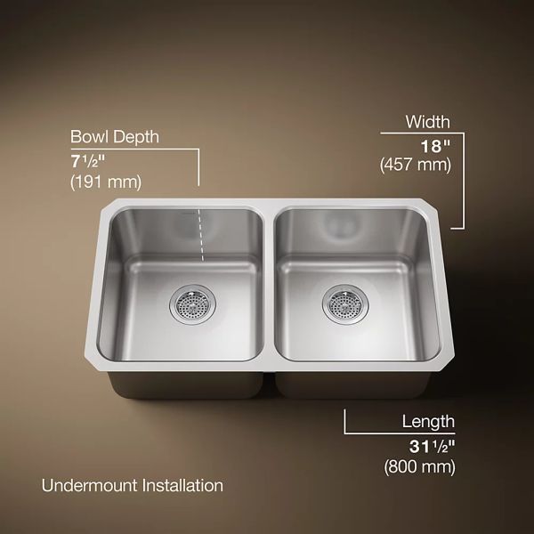 KOHLER® Undertone® Stainless Steel 32" Undermount Double-Bowl Kitchen Sink-3