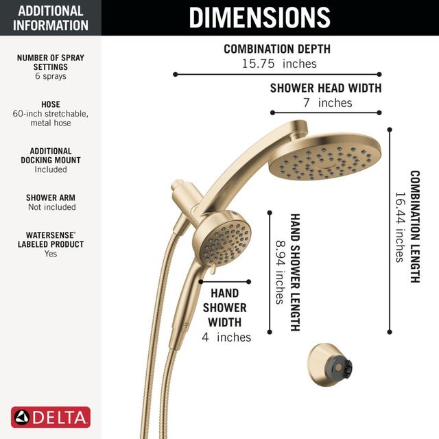 Delta Universal Showering PivotPro™ Champagne Bronze 3-in-1 Combination Shower with Docking Mount for Hand Shower-2