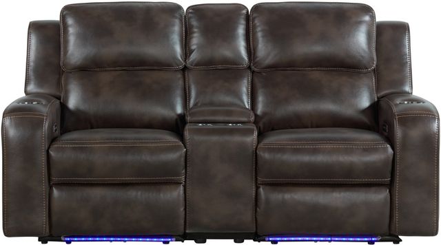 Intercon Silhouette Bolero Coffee Dual-Power Loveseat -0
