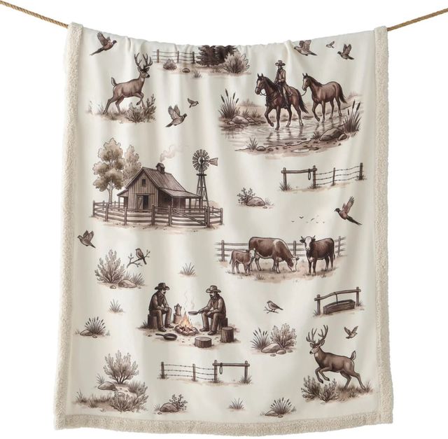 HiEnd Accents Campfire Western Range Ivory/Sepia Throw-3