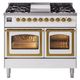 Ilve® Nostalgie II Noblesse 40'' White Pro Style Dual Fuel Range with Brass Trim-0