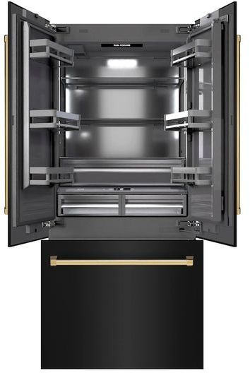 ZLINE Autograph Edition 36" 19.6 Cu. Ft. Black Stainless Steel Built In French Door Refrigerator with Graphite Gray Interior and Polished Gold Accents-1