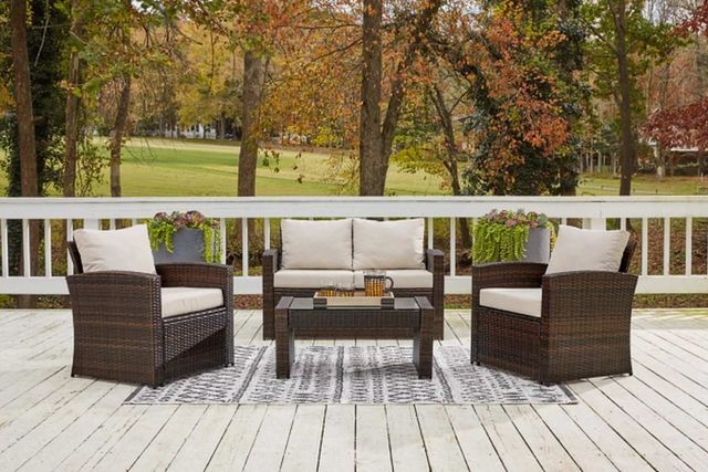 Signature Design by Ashley® East Brook 4-Piece Dark Brown Outdoor Loveseat and 2 Lounge Chairs with Coffee Table-3