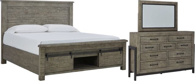 Signature Design by Ashley® Brennagan 3-Piece Gray Queen Storage Panel Bed Set-0
