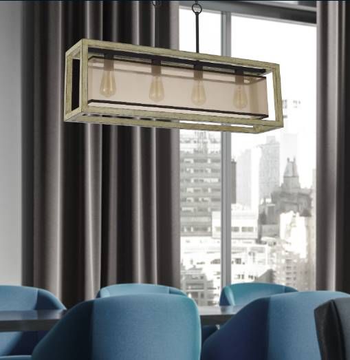 Cal® Lighting & Accessories Palencia 4-Light Distressed Oak Chandelier with Organza Shade-3