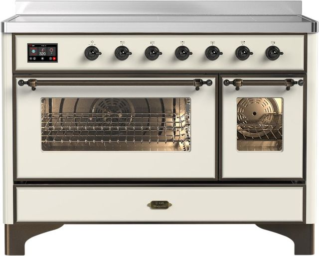 Ilve® Majestic III 48" Antique White Pro Style Induction Range with 6 Elements and Burnished Trim-0