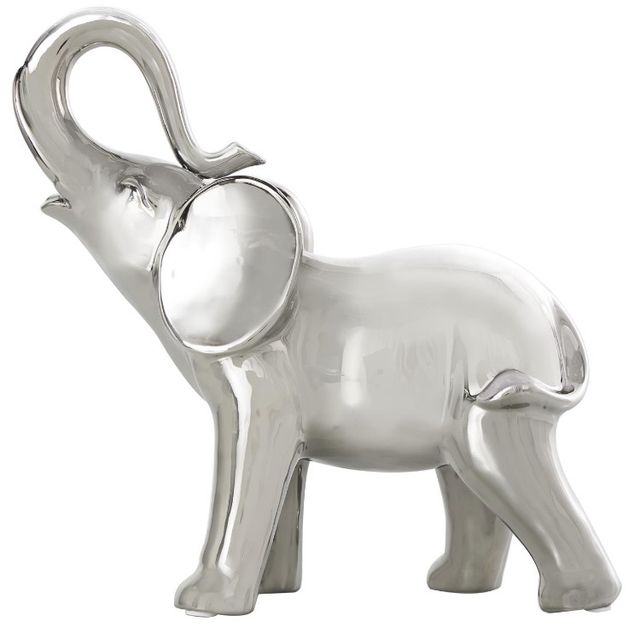 Deco Marche Silver Standing Elephant Ceramic Sculpture-1