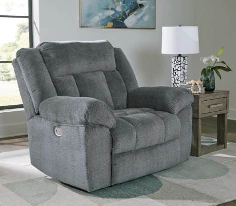 Signature Design by Ashley Tip-Off Slate Power Recliner with Adjustable Headrest