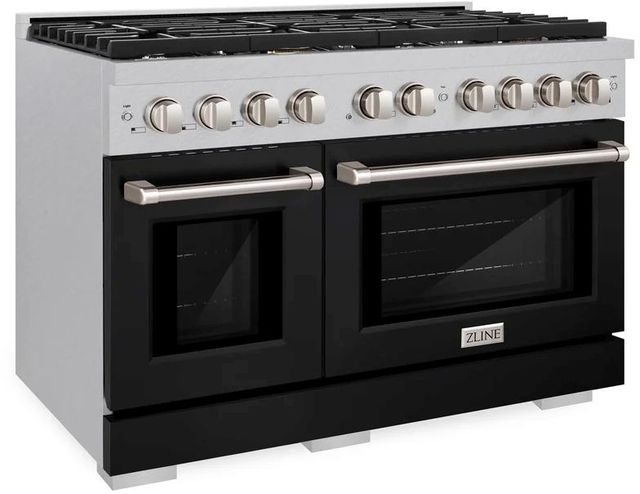 ZLINE Paramount 48" Satin Stainless Steel Pro Style Dual Fuel Range with Black Matte Door-2