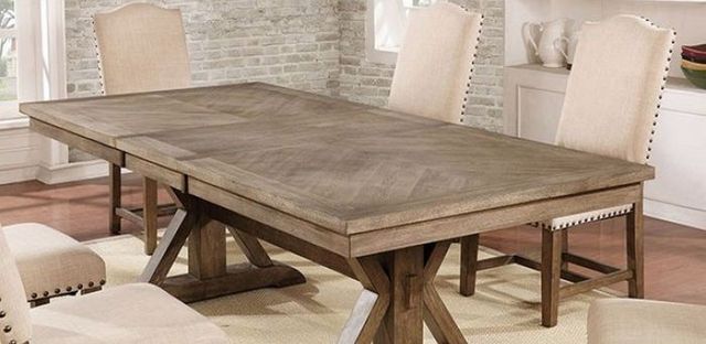 Furniture of America® Julia Light Oak Trestle Base Dining Table-2