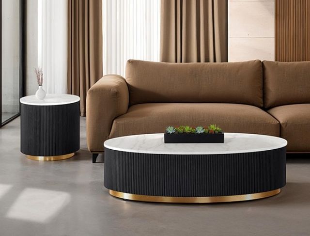 Furniture of America® Virden White Oval Cocktail Table with Black/Gold Base-1