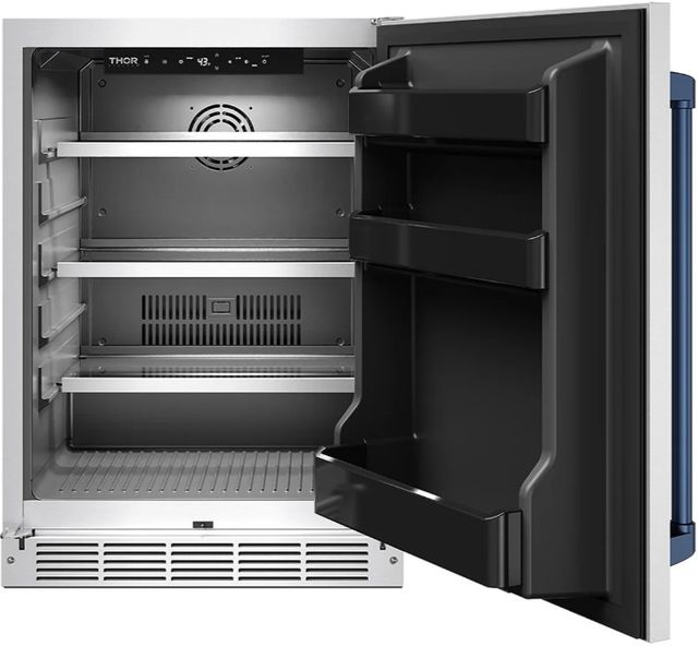 Thor Kitchen Gordon Ramsay Collection 24” 5 Cu. Ft. Stainless Steel Built-In Undercounter Outdoor Beverage Cooler with Blue Handle-1