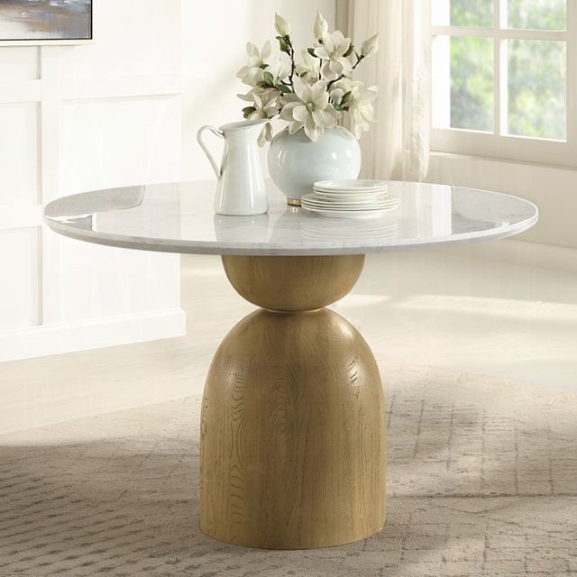 ACME Furniture Kala White Round Dining Table with Oak Base-1