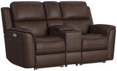 Flexsteel® Henry Dark Brown Power Reclining Loveseat with Console and Power Headrests and Lumbar