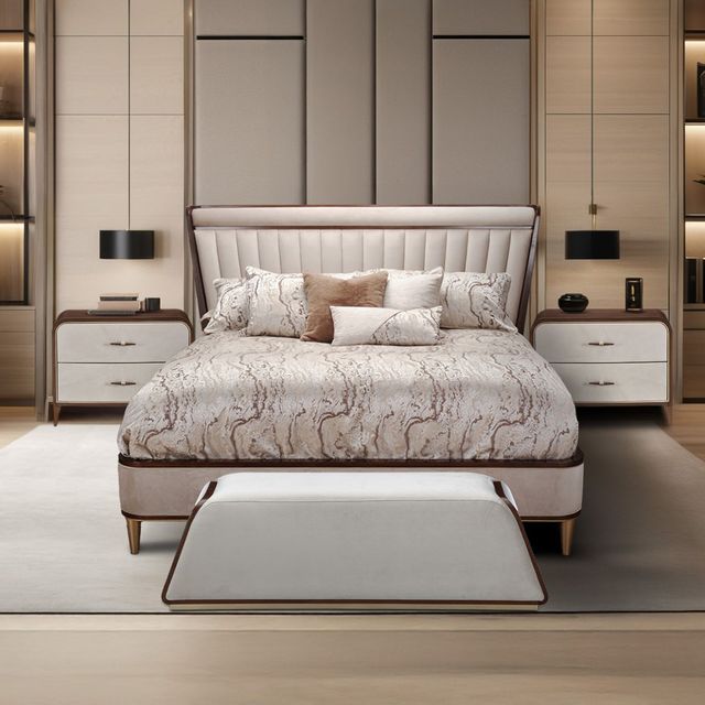 Michael Amini® Houston Mushroom Gray California King Channel Tufted Panel Bed-1