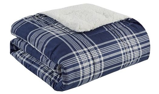 Olliix by Woolrich Leeds Navy Softspun Down Alternative Oversized Throw-0