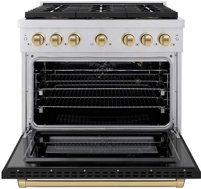 ZLINE Autograph Edition Paramount Series 36" Stainless Steel Pro Style Gas Range with Black Matte Door and Champagne Bronze Accents-1