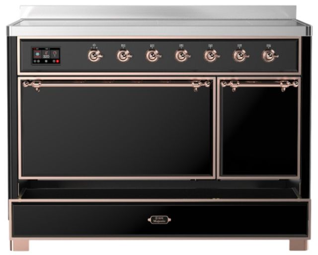 Ilve® Majestic III 48" Glossy Black Pro Style Induction Range with Solid Door and Copper Trim-2