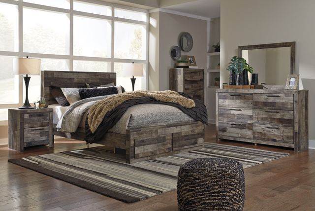 Benchcraft® Derekson Multi Gray King Storage Panel Bed with 2-Drawer Storage-1